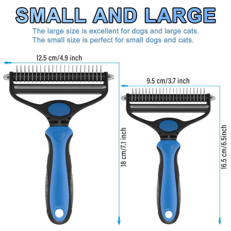 CGBE Dog Brush and Cat Brush, 2 in 1 Pet Undercoat Rake Grooming Tool for Deshedding, Mats & Tangles Removing, Shedding Brush and Dematting Comb for Large Small Dogs & Cats' Long & Short Hair Remover Large-Blue - PawsPlanet Australia