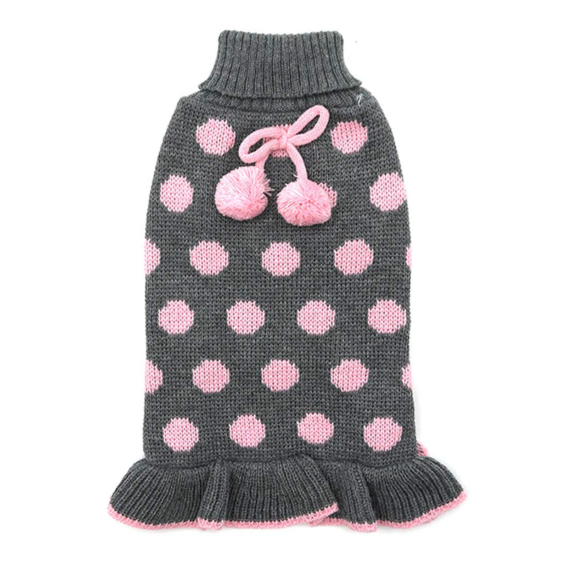 [Australia] - kyeese Dog Sweater Dress Turtleneck Polka Dot Dog Sweaters Knitwear Warm Pet Sweater with Pom Pom Ball Large Dot (Grey) 