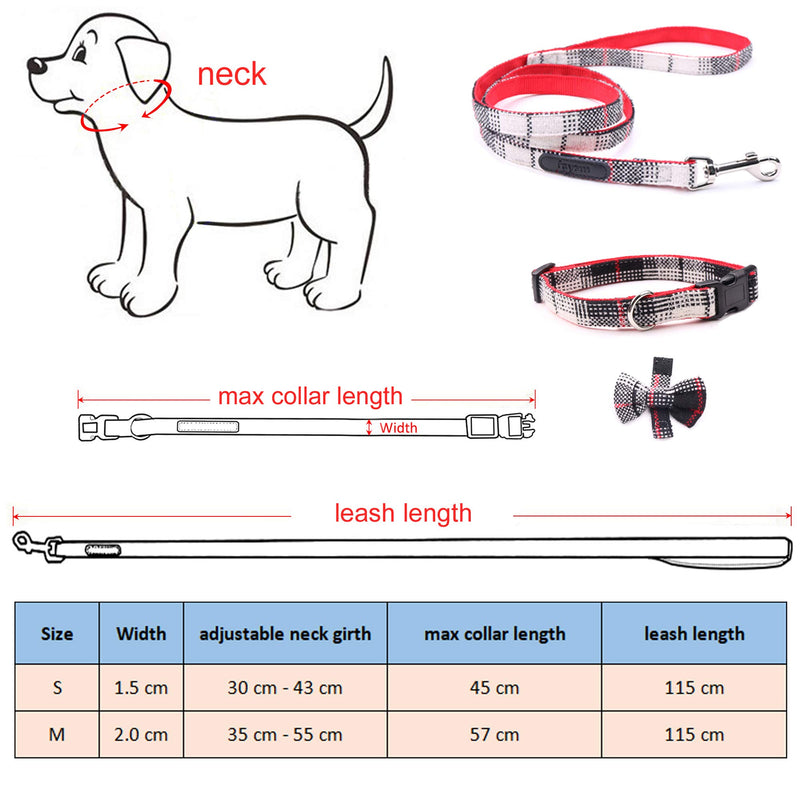 Rayzm Pet Collar and Leash Set with Detachable Bow Tie for Small Dogs, Adjustable Dog Collar, 115 * 1.5cm Soft Comfortable Leash with Strong Metal Hook (S) S - PawsPlanet Australia