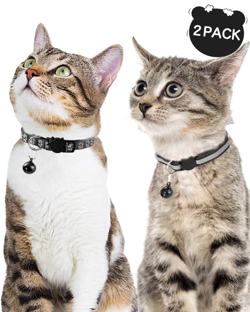 [Australia] - Taglory Reflective Cat Collars Breakaway with Bell, 2 Pack 7.5-12.5" Black 