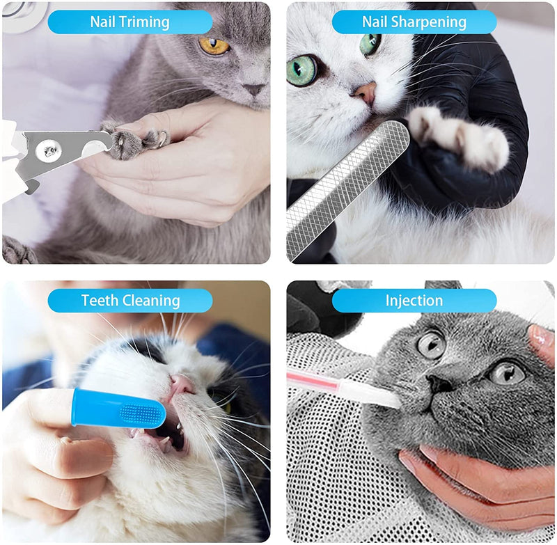 Cat Grooming Bag, Cat Shower Net Bag, 6PCS Cat Bathing Bag Kit, Includes Cat Shower Net Bag Bath Grooming Bag Pet Nail Clipper Kitten Nail File Cat Finger Toothbrush for Pet Cat Bathing - PawsPlanet Australia