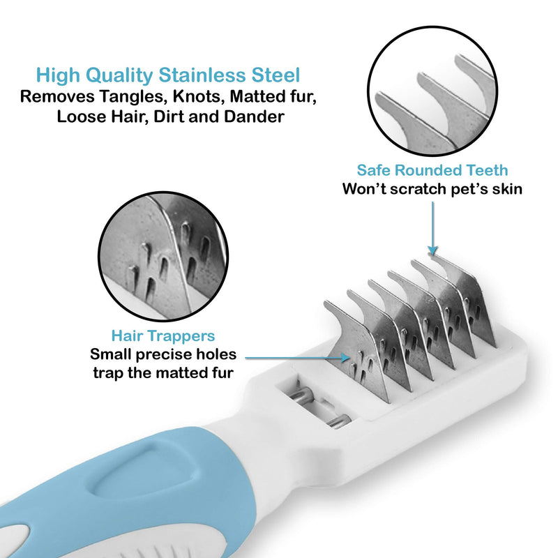 Pets First Professional Pet Mat Remover - Dematting Tool for Cat and Dog Grooming - Removes Matted Fur, Tangles, Knots, Gentle Teeth, Soft Comfort Grip - PawsPlanet Australia