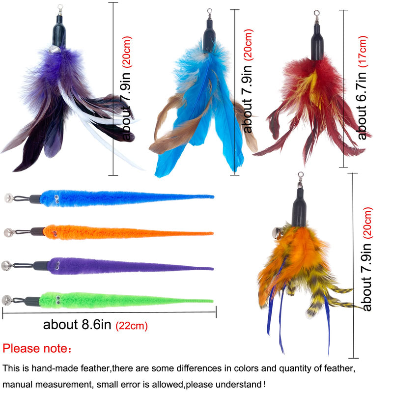 Cat Feather Toy Replacement Cat Toy Wand Teaser Refills, Natural Bird Feather Worm Refills for Indoor Cats A-8 Pcs - PawsPlanet Australia