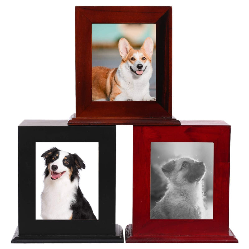 BRKURLEG Pet Wood Memorial Urn for Ashes,Photo Frame Keepsake Box for Cats Dogs,Funerary Caskets Supplies Burly Wood Cremation Urns with Acrylic Glass Photo Protector for Pet Lovers Black - PawsPlanet Australia