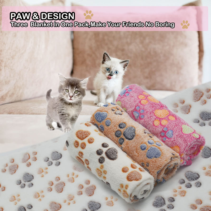 1 Pack 3 Puppy Blankets Super Soft Warm Sleep Mat Paw Print Blanket Fluffy Premium Fleece Pet Blanket Flannel Throw Dog Blankets for Small Dogs Puppy Cat ,Small(23"x15") Small(23"x15") Beige/Brown/Pink - PawsPlanet Australia