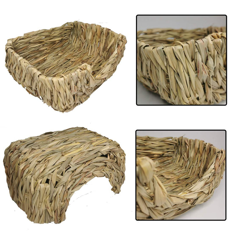 [Australia] - PINVNBY Bunny Grass Bed Rabbit Hay Mat Natural Handcrafted Woven Grass House Pet Bedding for Small Rabbits Hamster Bunny Chinchillas Guinea Pigs Cat and Small Animals provided Chew and Toys S 