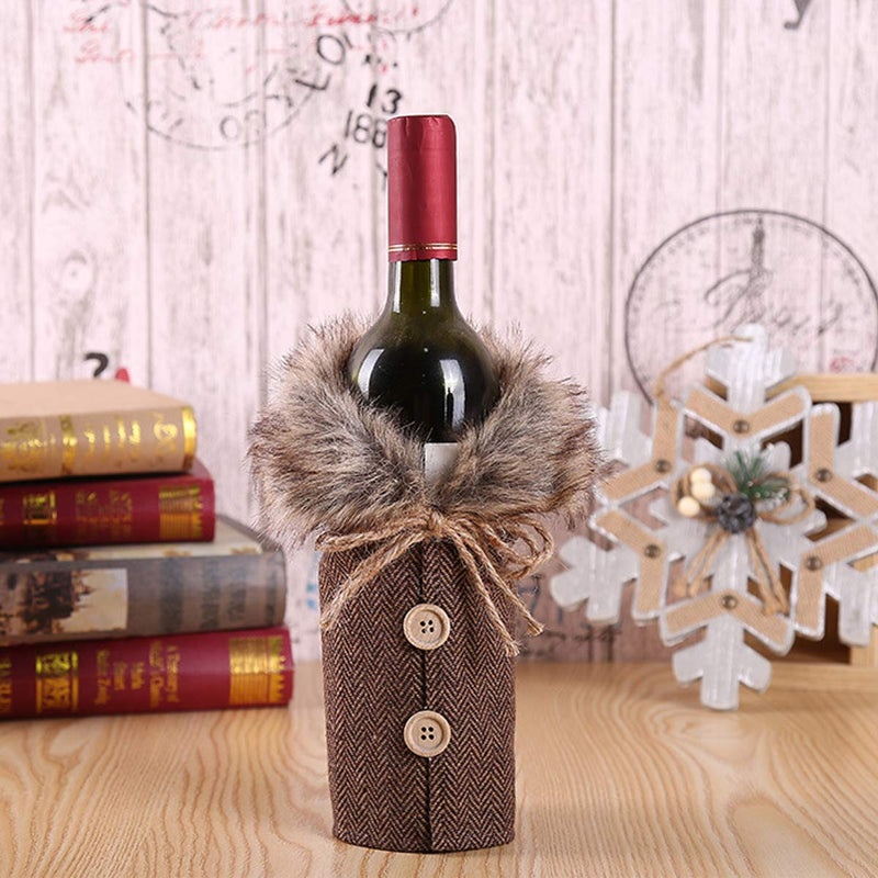 JYHF Christmas Wine Bottle Cover Newest Collar & Button Coat Design Wine Bottle Sweater Wine Bottle Dress Sets Xmas Party Decorations Holiday Dining Table Decor Party Gift(2 Pack) - PawsPlanet Australia
