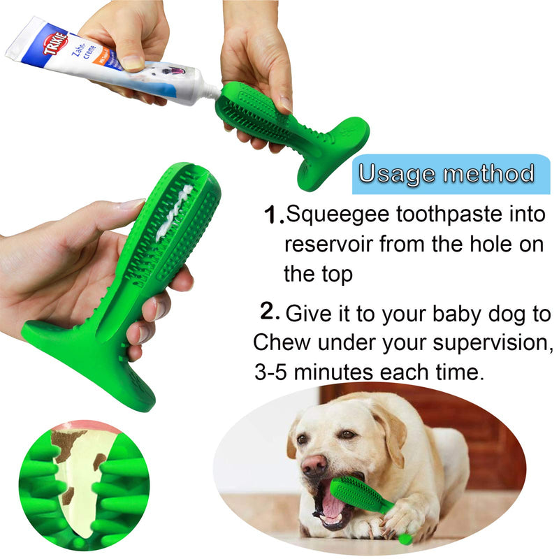 Dog Chew Toothbrush, Dog Teeth Cleaning Toy Natural Rubber Dental Care Cleaning Stick for Medium Large Dog Pets-Green Large - PawsPlanet Australia