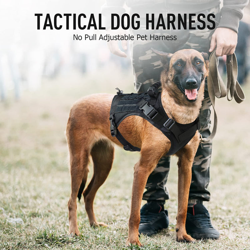 Tactical Dog Harness,K9 Military Walking Service Dog Vest Adjustable Training Hunting with Poop Bags Dispenser,Pet Bowl,Pet Car Seat Belt S black - PawsPlanet Australia