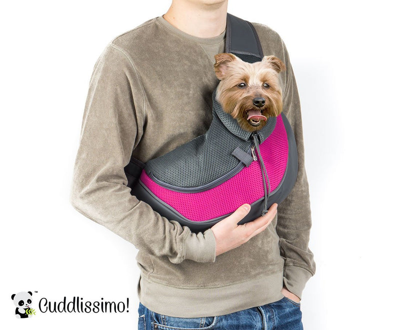 [Australia] - Cuddlissimo! Pet Sling Carrier - Small Dog Cat Sling Pet Carrier Bag Safe Reversible Comfortable Adjustable Pouch Single Shoulder Carry Tote Handbag for Pets Below 6lb For Small Pets Pink 