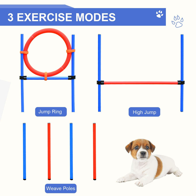 PawHut Pet Agility Training Equipment Dog Play Run Jump Obedience Training Set Adjustable (Pole + Hoop + Hurdle) - PawsPlanet Australia