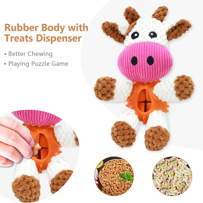 Sqinor Dog Toy Plush Squeaky Interactive Stable Toy for Large Small Dogs and Puppies - Cuddly Toy for Dogs (Cow - New) Cow - New - PawsPlanet Australia