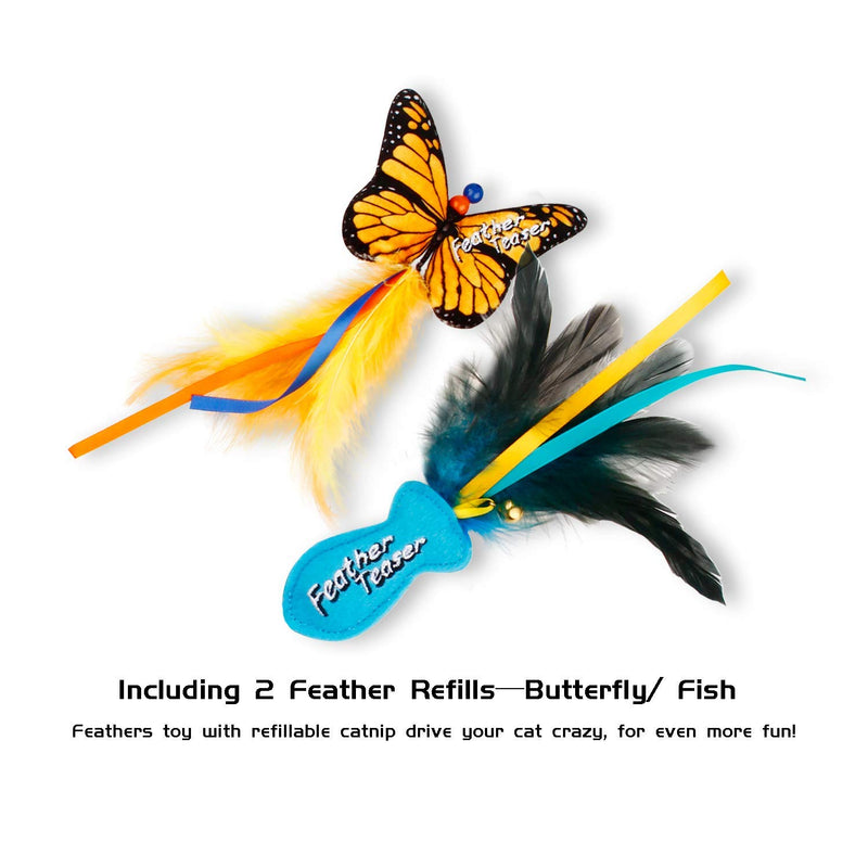 [Australia] - Gigwi Cat Toy Wand Feather, Interactive Cat Feather Toy Refillable Catnip/Crinkle Paper, Cat Toy Fishing Pole Attachments Fish/Butterfly/Rattle, Carbon Fiber Kitten Wand up to 25.5 Inches Retractable Cat Wand 