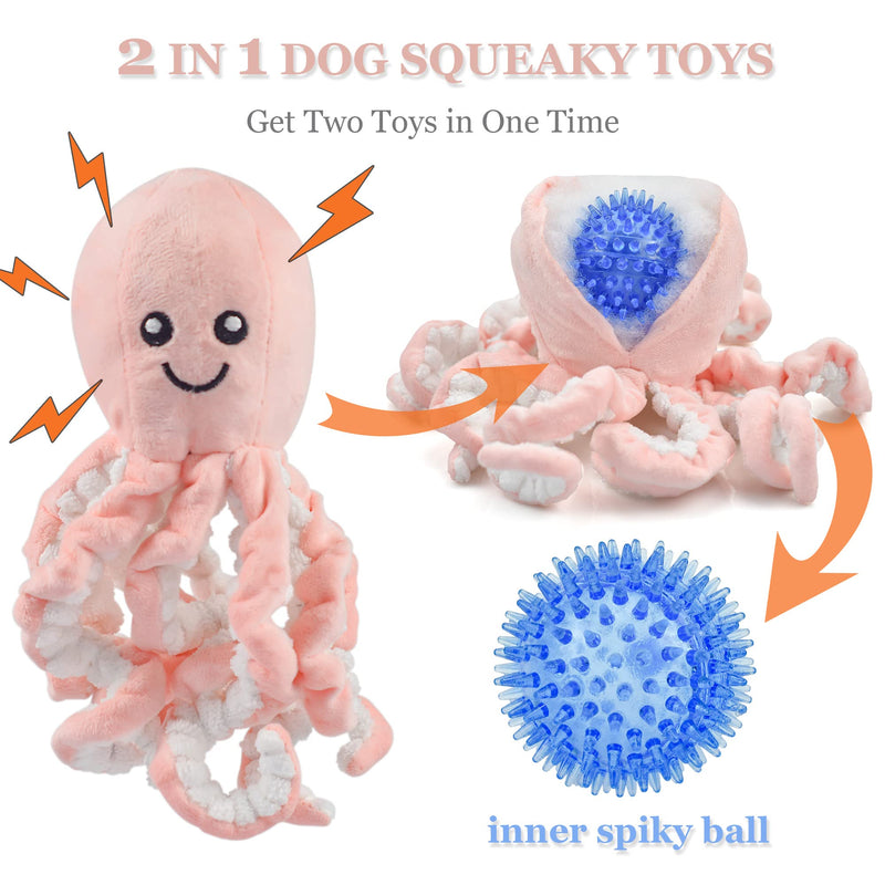 LECHONG Squeaky Dog Toys, Dog Toys for Large Dogs, Octopus Dog Toys with Spiky Ball Inside, Plush Puppy Dog Toys for Medium Small Dogs - PawsPlanet Australia