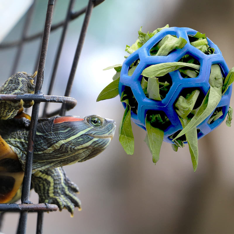 LODCZIOE Tortoise Treat Ball Toy Hay Feeder Ball, Feeding Grass Ball for Tortoise Turtle, Fruit Vegetable Feeder Holder Foraging Toy for Small Animals Pet Blue - PawsPlanet Australia