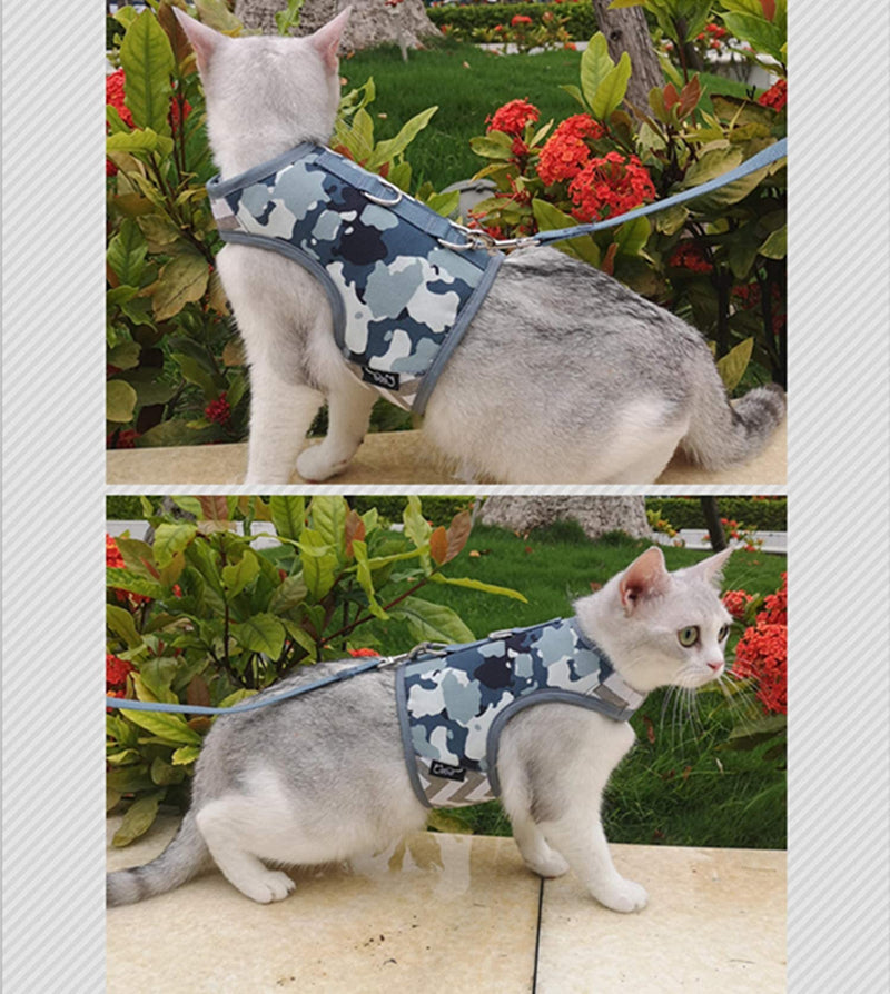 Yizhi Miaow Escape Proof Kitten Harness with Leash X-Small, Adjustable Kitten Walking Jackets, Padded Kitten Vest Grey Camo - PawsPlanet Australia