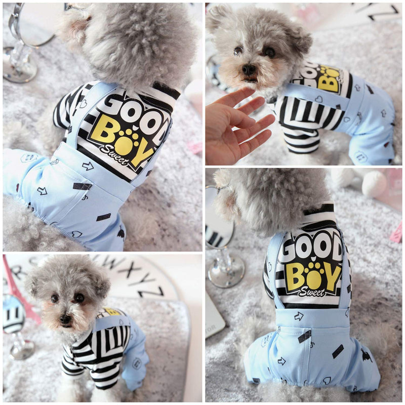 Brocarp Dog Jumpsuit, Striped Puppy Pajamas, Cute Doggie Kitten Onesies Pjs Jumpers, Soft Cotton Shirt, 4 Legs Apparel Pet Clothes Outfits for Small Medium Large Dogs Cats Kitty Boy Girl (Blue, XS) Blue X-Small - PawsPlanet Australia