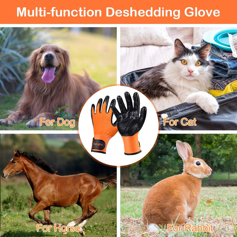 Furrykid Pet Grooming Gloves - Pet Hair Remover Gloves Premium Deshedding Gloves for Easy, Mess-free Grooming of Dogs, Cats, Rabbits & Horses with Long/Short/Curly Fur - 1 Pair - PawsPlanet Australia