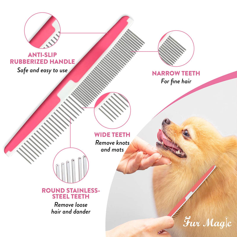 Fur Magic Self-Cleaning Grooming Brush, Slicker Brush for Dogs and Cats with Short Medium and Long Hair, Deshedding Tool Removes Mats and Tangles, Pink - PawsPlanet Australia