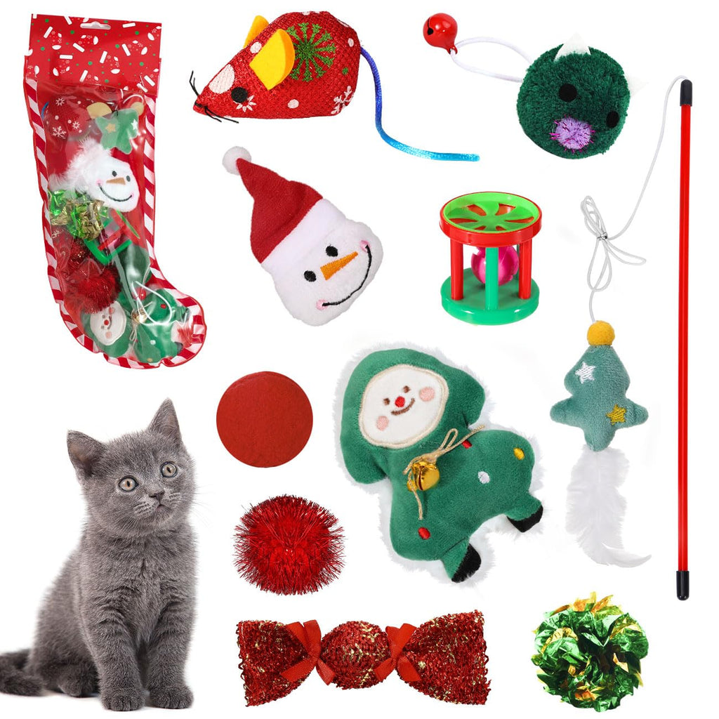 Pawaboo Christmas Cat Toy Set, 10 Piece Christmas Cat Toy Set with Various Toys Interactive Toys, Cat Bell Cat Ball Toy Cat Gift Box for Cat, Red D Set - PawsPlanet Australia