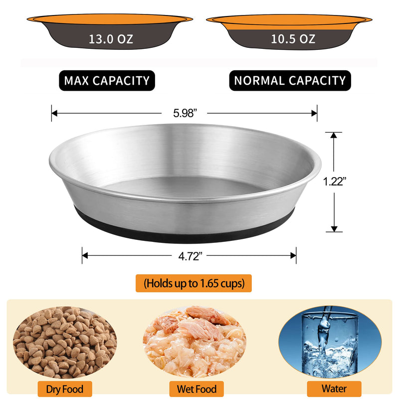 WROSWT Stainless Steel Cat Bowls,Whisker Friendly Shallow Cat Dishes for Food and Water,Non-Slip Silicone Bottom,Heavy Duty,Replacement Kitten Metal Plate for Elevated Stands,2 Pack 2 Pack - PawsPlanet Australia