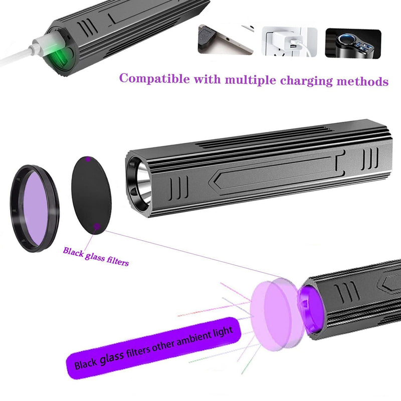 Wood's UV Lamp,Portable 365nm Pet Cat Dog UV Black light Flashlight Cat Ringworm Detector,Doctor Pet Urine Detector for Analyzing Skin Dog Cat Care Bed Bug Inspection - PawsPlanet Australia