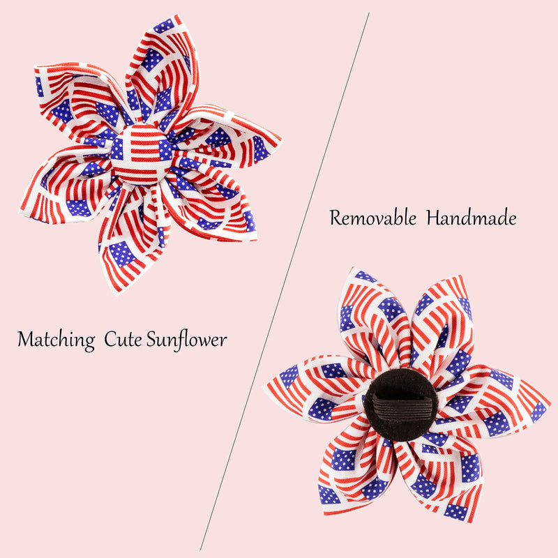 Unique Style Paws Flower Dog Collar, Adjustable Dog Collar with Flower, Durable Pet Collar for Female or Male Small Medium Large Dogs XS American Flag - PawsPlanet Australia