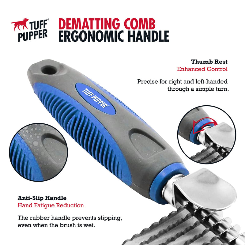 Tuff Pupper Dematting Tool For Dogs & Cats – Our Matting Comb For Dogs Easily & Safely Remove Dead, Matted Or Knotted Hair | Ergonomic, No-Slip Safety Handle Provides Precision Control And Leverage Against The Toughest Knots Dematting Comb - PawsPlanet Australia