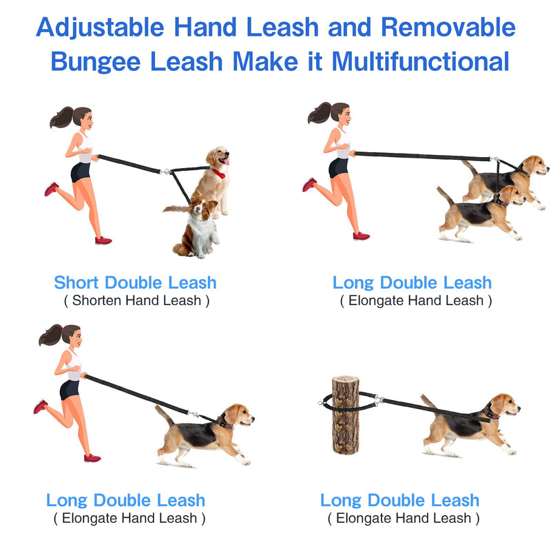 Double leash dog leash for 2 dogs, double leash for dogs, adjustable 360° rotating dog leash for 2 dogs, no tangles, reflective nylon dog leash for walking training, black - PawsPlanet Australia