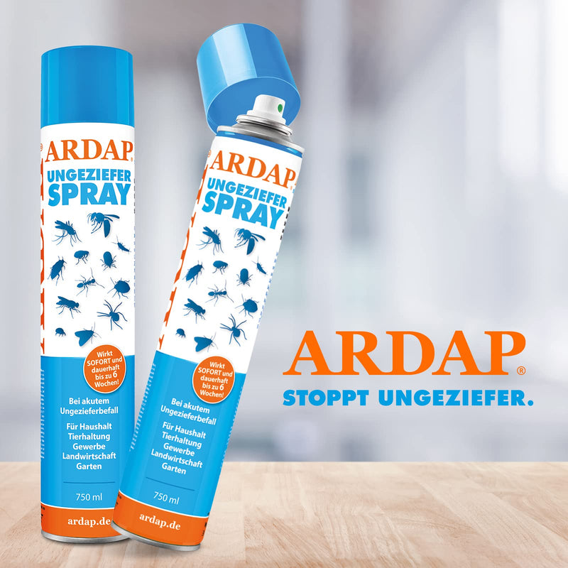 ARDAP vermin spray with immediate and long-term effect 750ml - insect spray to combat acute vermin and insect infestations such as mites, bed bugs and flies - effective protection for up to 6 weeks ARDAP spray 750 ml - PawsPlanet Australia