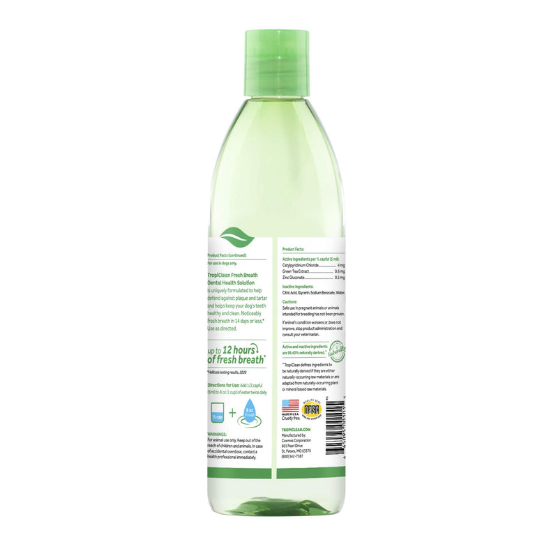 TropiClean Fresh Breath Plaque Remover Pet Water Additive, 16 oz - PawsPlanet Australia