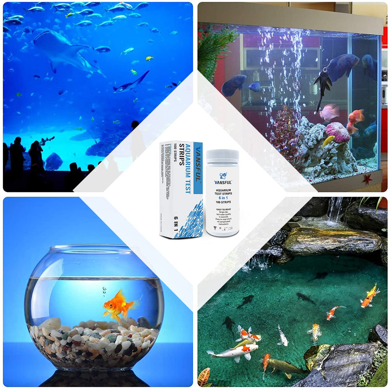 VANSFUL 6 in 1 Aquarium Test Strips, 100 Strips Fish Tank Test Kit for Testing Freshwater Saltwater Pond,Accurate Nitrate Nitrite Chlorine Carbonate Hardness (GH & KH) and pH - PawsPlanet Australia