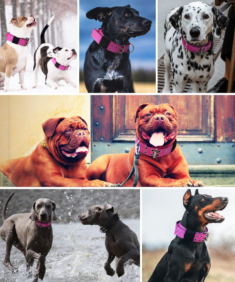 Dog Collar for Large Dogs - 2 in Hot Pink Collars with Handle for Extra Large Breed Dogs, Heavy Duty K9 Nylon Pet Tactical Collar XL, Best Choice for Pitbull German Shepherd Doberman Rottweiler 17"-22" - PawsPlanet Australia