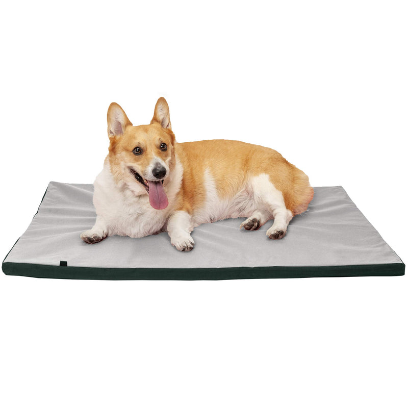 [Australia] - Furhaven Pet Dog Bed Kennel Pad | Orthopedic Water-Repellent Crate or Kennel Low Profile Step-On Foam Mattress Pet Bed w/ Removable Cover for Dogs & Cats - Available in Multiple Colors & Styles Large Green/Gray 