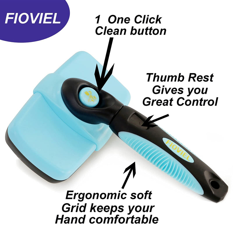 FIOVIEL Self Cleaning Slicker Brush for Dogs and Cats, Pet Grooming Dematting Brush Easily Removes Mats, Tangles, and Loose, with Pet Stainless Steel Grooming Dog Cat Comb Tool (Sky Blue) Sky Blue - PawsPlanet Australia