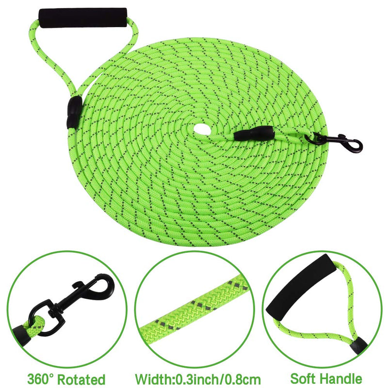 Dog Check Cord, 32FT/10M Floatable Long Reflective Recall Dog Training Rope with Comfortable Handle for Hiking, Camping, Walking (Green) Green - PawsPlanet Australia