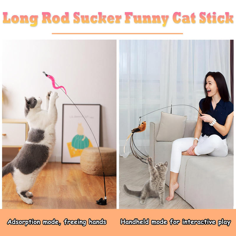 GIAPINST Interactive Cat Toys with Feathers, Cat Toys Self-Employment Pack of 10 Incloude 1 Powerful Removable Suction Cup, 2 Wand, 7 Replacement Teaser Toys with Bells - PawsPlanet Australia