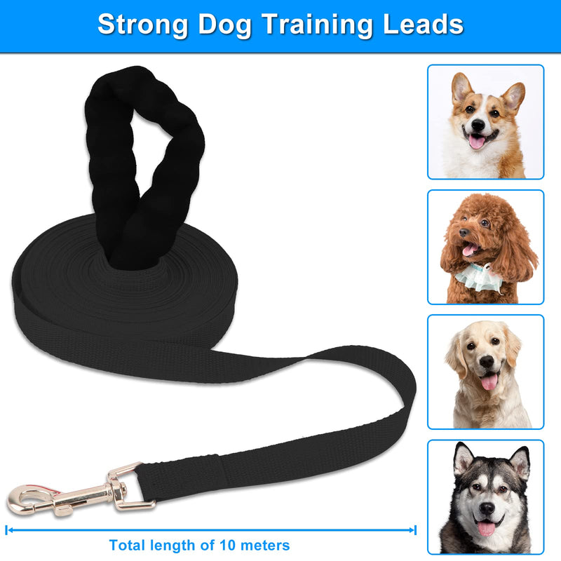 Pack of 2 drag lines 10 m for dogs, robust dog leash 10 m made of nylon, comfortable handle made of sponge, secure carabiner made of zinc alloy, ideal for training and outdoors, for small and large dogs black - PawsPlanet Australia