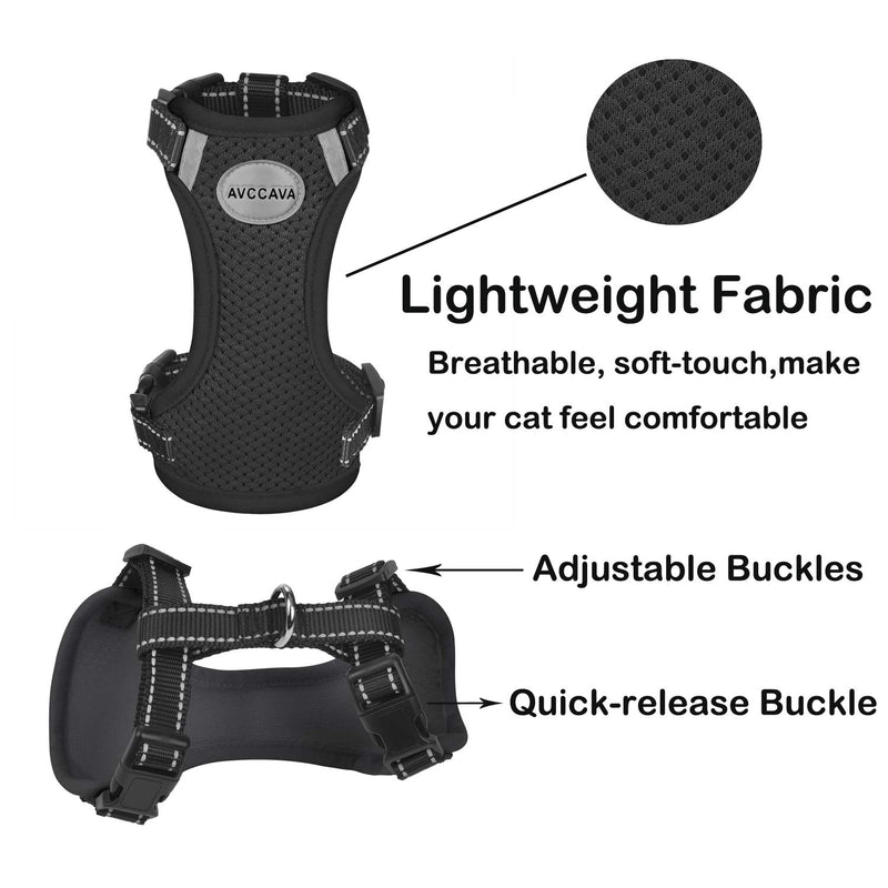 [Australia] - AVCCAVA Cat Harness and Leash for Walking, Escape Proof Soft Adjustable Vest Harnesses for Cats,Easy Control Breathable Reflective Strips Kittens Harness and Small Dog Harness XS (Chest: 8" - 10") Black 