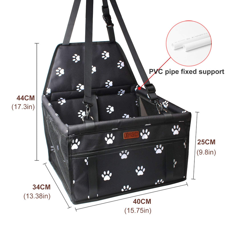 BYGD Pet Dog Booster Seat, with Upgrade Support Rod, Breathable and Foldable Pet Car Basket, Pet Dog Car Portable Seat, Suitable for Small and Medium Pets White paw print - PawsPlanet Australia