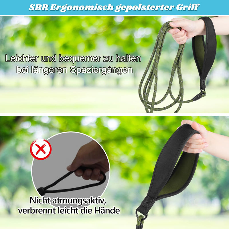 Aystkniet Bungee Tow Leash for Dogs 3M 4.5M 5M 6M 9M 10M 12M 15M 20M 30M, Shock-Absorbing Dog Leash with Padded Handle Reflective Threads Lockable Hook for Medium Large Dogs 20M × 8MM Army Green - PawsPlanet Australia