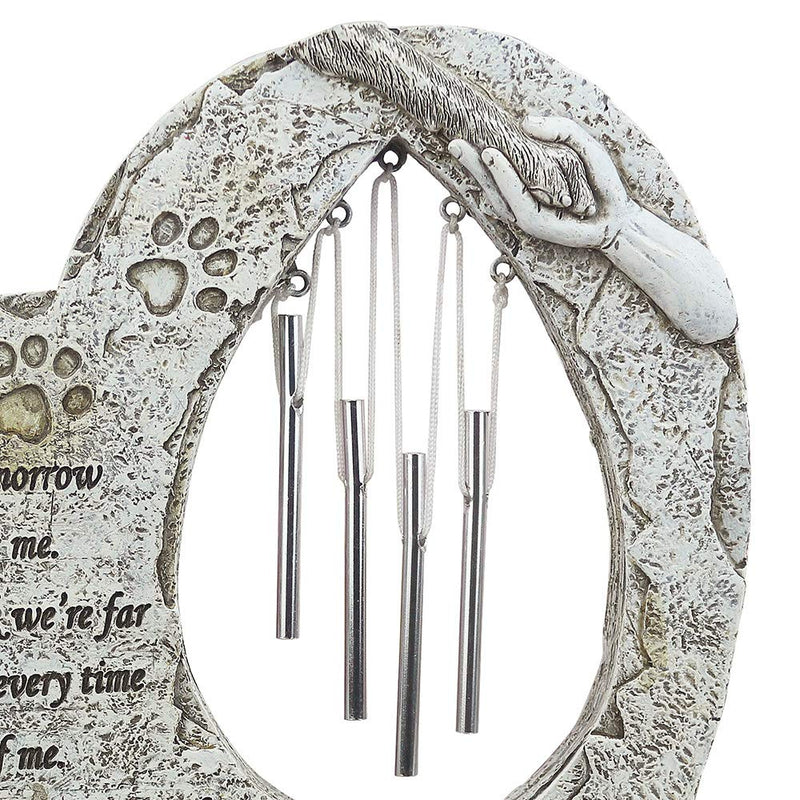 jinhuoba Paw Print Pet Memorial Stone, Heart Shaped Dog Memorial Stone with Wind Chime, Indoor Outdoor Pet Stone for Garden Backyard Decor - Loss of Pet Gift With Windchime - PawsPlanet Australia