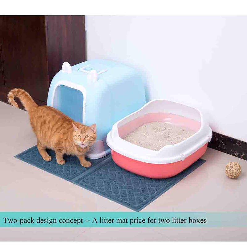 UPSKY Cat Litter Mats 2 Pieces Cat Litter pad, Premium Traps Litter from Box and Paws, Scatter Control for Litter Box, Soft on Sensitive Kitty Paws, Easy to Clean. (24’’ x 16’’) blue - PawsPlanet Australia