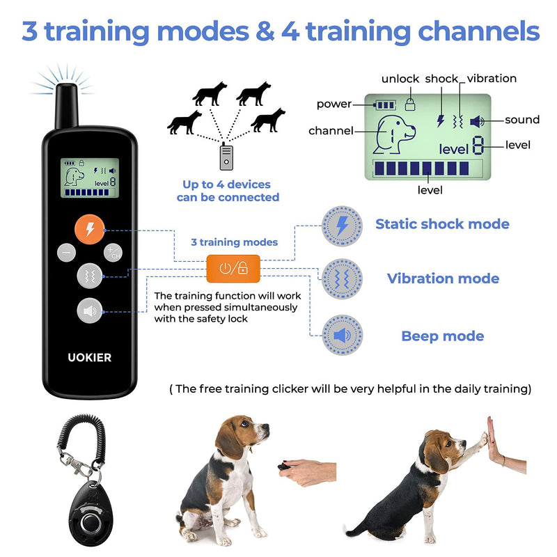 UOKIER Dog Training Collar with Remote, Gentle Shock Collar for Dog, Rechargeable Waterproof E Collar for Small Medium Large Dogs, 1600 Ft Remote Range - PawsPlanet Australia