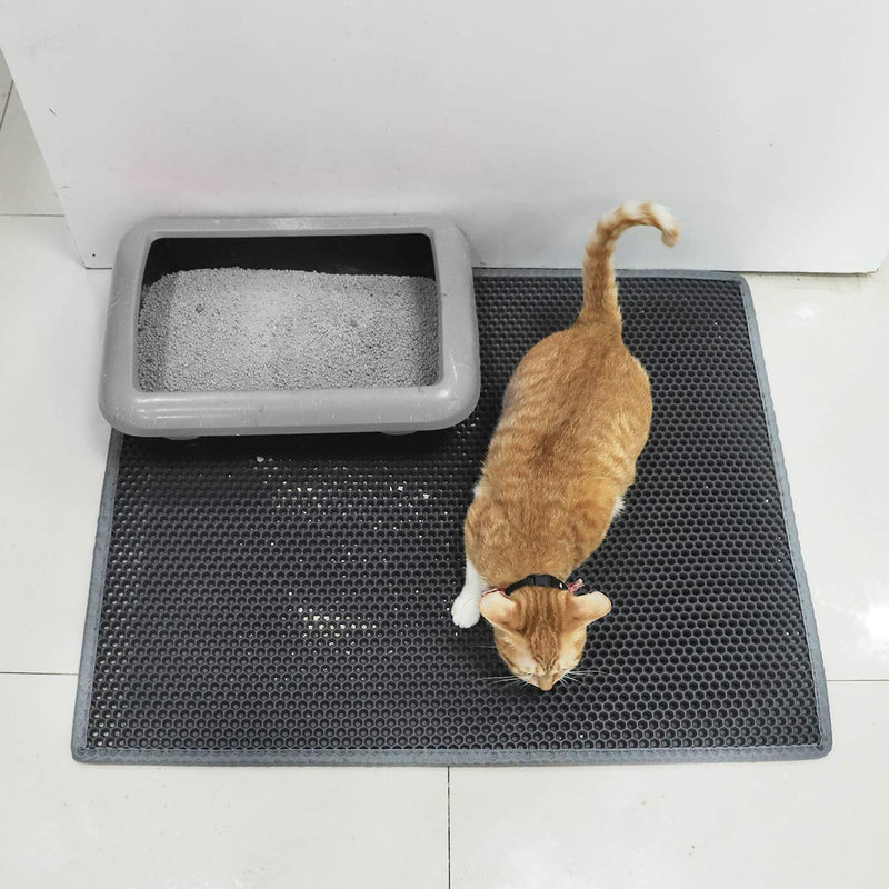 Waretary Cat Litter Mat, Kitty Trapping Mat, Honeycomb Double Layer Trapper Mat for Litter Box, Waterproof Urine Proof Litter Mat, Easy Clean Scatter Control 30"x 24" Grey - PawsPlanet Australia