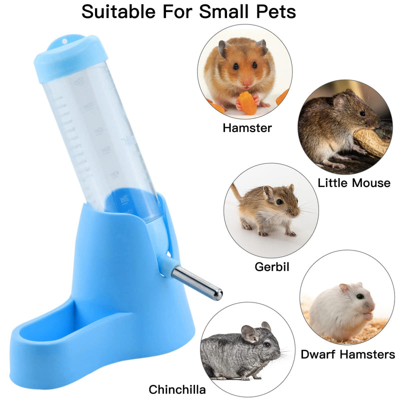 Mygeromon Hamsters Water Bottle with Stand Hut Automatic Feeder and Food Dispenser Holder for Small Animals, Guinea Pig, Rat, Dwarf Rabbit, Gerbil, Chinchilla Cage (125ml, Blue) - PawsPlanet Australia