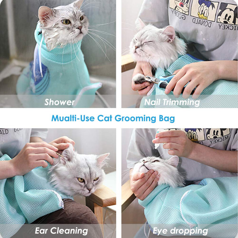 PUMYPOREITY Cute Cat Grooming Bag, Soft Mesh Bath Bag with Adjustable Drawstring, Multiuse Breathable Anti-Bite/Scratch Cat Restraint Bag for Shower/Nail Trimming/Examining/Ear Clean/Injecting Crayfish - PawsPlanet Australia