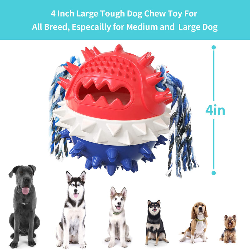 Dog Toys for Aggressive Chewers, Dog Toys Large Breed, Upgraded Tough Durable Dog Chew Toy for Medium Dogs, Pet Chew Toys for Teething, Bouncing Squeaky Dog Toy Ball with Food Dispenser, Red Blue - PawsPlanet Australia