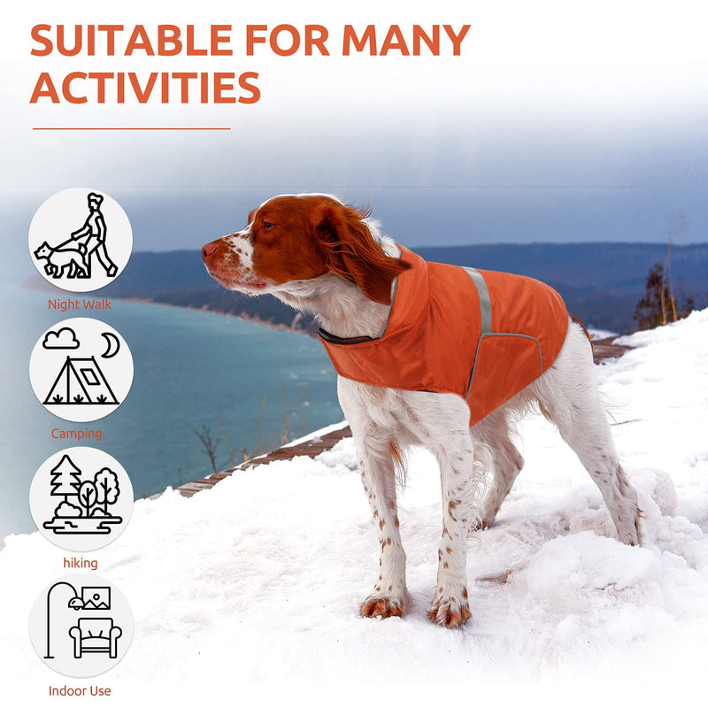 Phyxin Waterproof Dog Jacket, Reversible Dog Winter Coat, for Medium Large Dogs, Windproof Adjustable Dog Raincoat, Reflective Pet Clothes for Winter Orange - PawsPlanet Australia