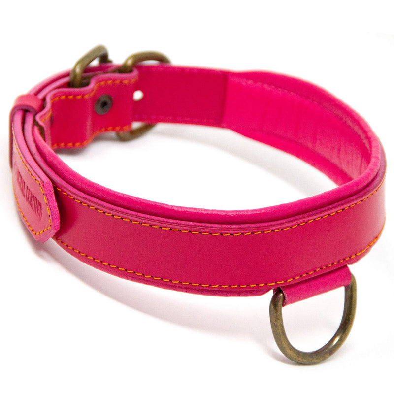 [Australia] - Logical Leather Deluxe Padded Genuine Full Grain Leather Collar Large - Fits 18-22 in. Neck Pink 